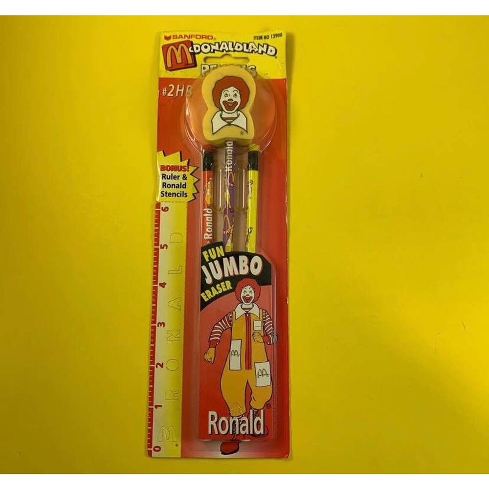 VINTAGE McDonald’s McDonaldland Ronald McDonald Pencils Set Jumbo Eraser Topper